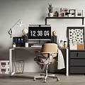 Modern Minimalist Office Desk Workspace With Lamp Chair Monitor Bookshelf And Plant
