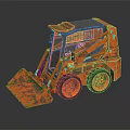 Rusty Orange Skid Steer Loader With Front Bucket On Black Reflective Background 3d model