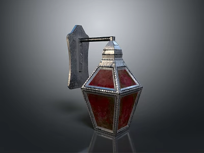 Vintage Wall Lighting Combination With Red Glass Shade And Metal Decorative Frame 3d model