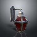 Vintage Wall Lighting Combination With Red Glass Shade And Metal Decorative Frame