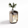 Stylish Entryway Side Cabinet With Striped Wooden Design And Potted Green Plant On Top