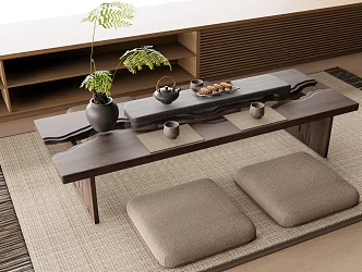 Japanese Style New Chinese Style Tea Table and Chair Tatami Tea Table and Chair Tea Table Tea Set Potted Plant Ornaments 3d model