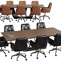 Sturdy Wooden Conference Table With Comfortable Leather Swivel Chairs For Office Use