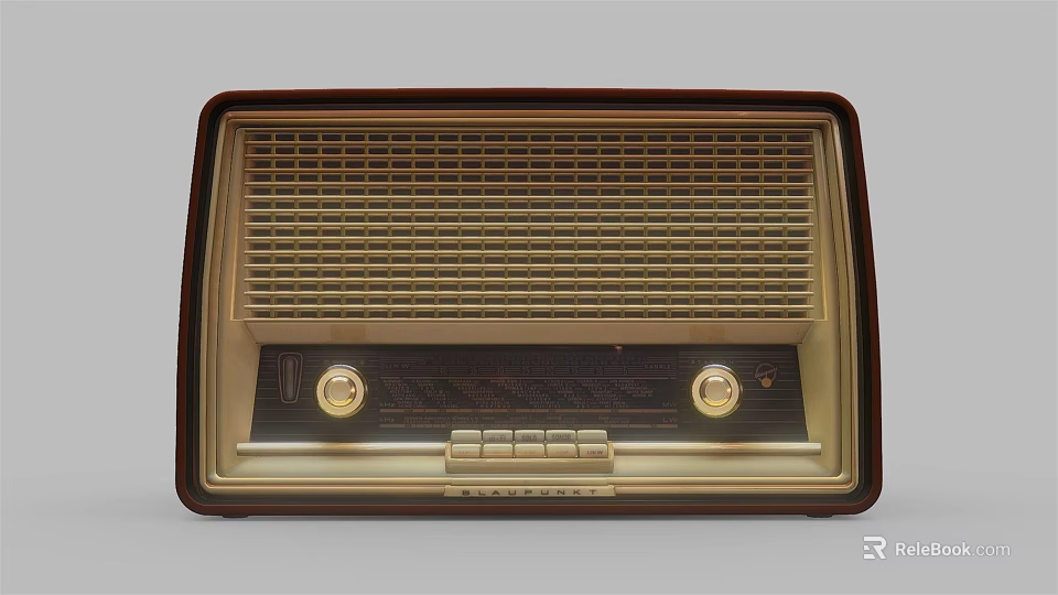 Vintage Retro Radio Speaker With Brown And Beige Exterior Front Grille Control Knobs And Buttons 3d model 