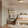 Kids Room Interior Design With Bed Cloud Lamp Wardrobe Rug Stuffed Toys And Window Blinds