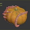 Orange Pumpkin Decorated With Skeleton Bone Ornaments On Dark Background