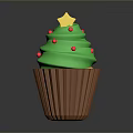 Christmas Cupcake With Green Frosting Yellow Star Topping Red Sprinkles And Brown Paper Cup