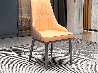 Modern Luxury Orange Leather Dining Chair with Tufted Back and Black Metal Legs 3d model