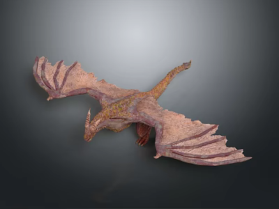 Flying Dragon Model With Brown Yellow Scales Extended Wings And Detailed Tail 3d model