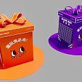 Interactive Zone With Orange Purple Blind Boxes Featuring Cartoon Faces And Trendy Toys 3d model
