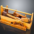 Wooden Storage Box For Organizing Woodworking Tools Including Hammer Chisel And Plane
