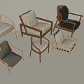Various Designs Dining Chairs with Wooden Frames Rattan Details and Comfortable Fabric Cushions