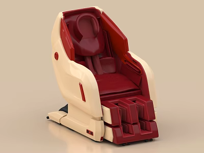 Modern Cream and Red Massage Chair With Comfortable Seating And Leg Massage Function 3d model