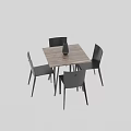 Modern Dining Table Set with Square Wooden Top and Four Black Chairs Including Vase