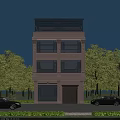 Pink Exterior Detached Villa Surrounded By Trees Glass Rooftop Large Windows And Front Lawn