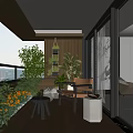 Modern Home Balcony Design With Lush Green Plants Comfortable Seating And Wooden Flooring