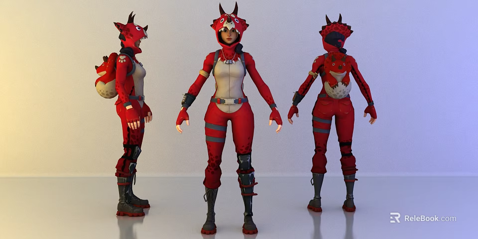 Game Character With Red Horned Helmet And Detailed Costume Three Angles View 3d model 