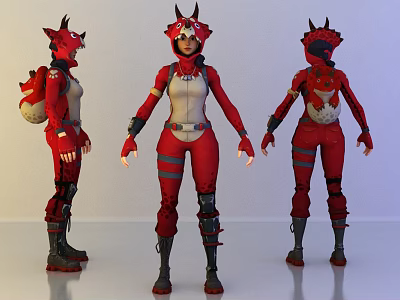 Game Character With Red Horned Helmet And Detailed Costume Three Angles View 3d model
