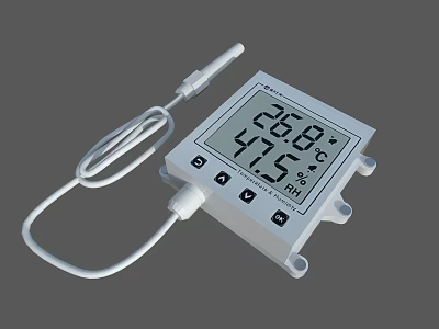 Industrial Temperature Humidity Monitor With Digital Display And Sensor Probe 3d model