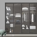 Modern Glass Door Wardrobe with Folded Clothes Hanging Garments and Drawers