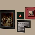Abstract Painting Centerpiece with Red Green Black Frames on Beige Wall