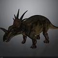 Realistic 3D Horned Dinosaur Model With Spiked Frill Nasal Horn and Brown Yellow Skin