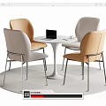 Round White Dining Table Set with Beige Light Gray Chairs Metal Legs on Light Rug