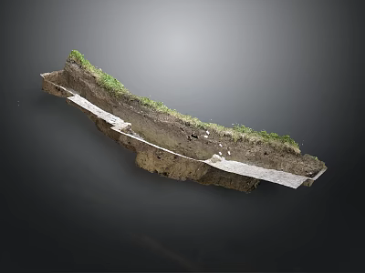 Natural Geological Soil Section With Grass Cover And Layered Sediment Strata 3d model