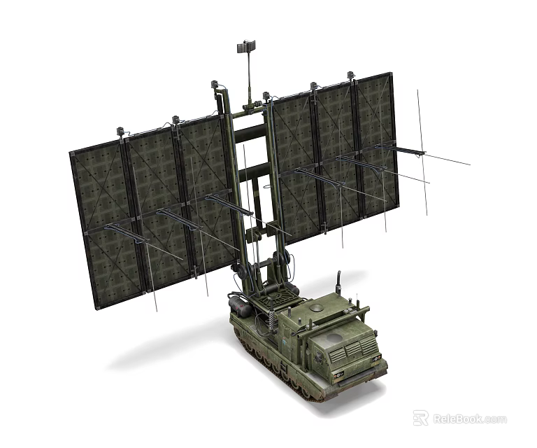 Armored Tracked Military Tank Featuring Large Radar Panels And Antenna Array 3d model 