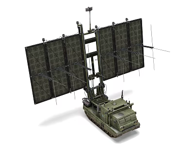 Armored Tracked Military Tank Featuring Large Radar Panels And Antenna Array 3d model