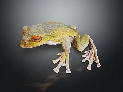 Detailed Close Up View Of Vibrant Green Frog With Striking Red Eyes On Dark Background 3d model
