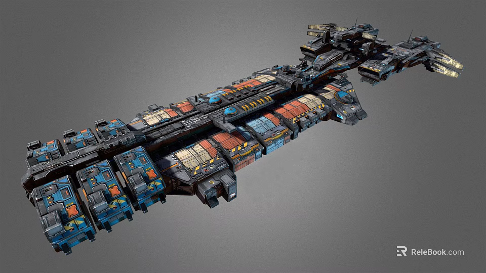 Futuristic Sci Fi Spaceship With Industrial Cargo Modules And Mechanical Details 3d model