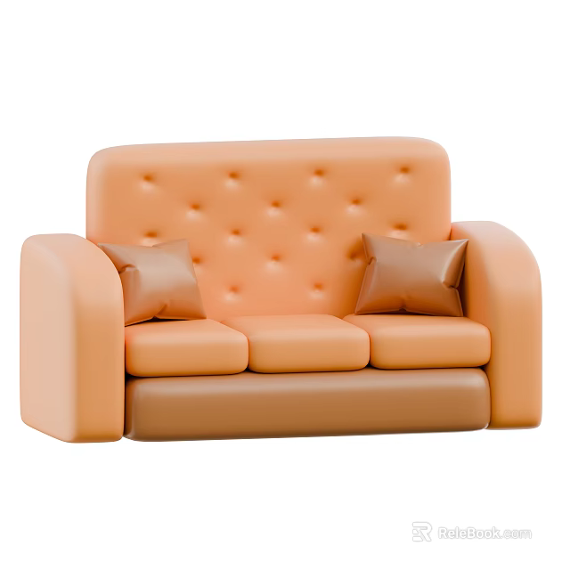Modern Orange Leisure Sofa Set With Button Tufted Design And Comfortable Pillows 3d model