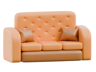 Modern Orange Leisure Sofa Set With Button Tufted Design And Comfortable Pillows 3d model