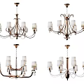 Classic Multi Arm Chandeliers With White Shades And Metal Frame Design 3d model