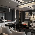Elegant Modern Dining Living Room With Black Table Grey Chairs And Flower Vase
