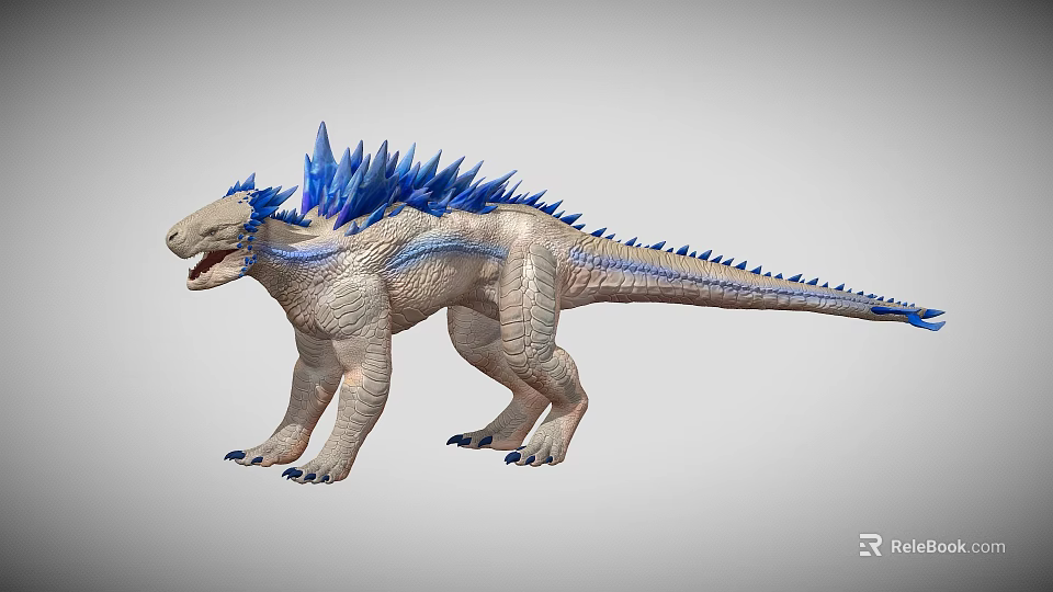 3D Rendered Dinosaur Model With Blue Spines Open Mouth And Scaly Skin 3d model 