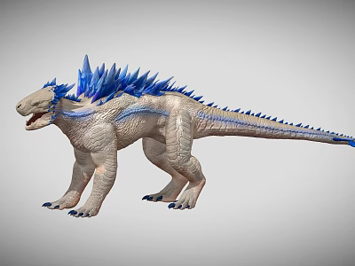 3D Rendered Dinosaur Model With Blue Spines Open Mouth And Scaly Skin 3d model