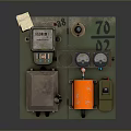 Vintage Household Living Supplies With Retro Meters Orange Container And Green Panel