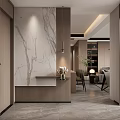 Modern Living and Dining Room Interior With Sofa Coffee Table Marble Coffee Table Dining Chairs And Lighting
