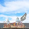 Art Installation Featuring Pegasus Statues With Large Wings Decorative Steps And Traditional Lanterns