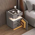 Modern Gray Bedside Table With Drawers Decorative Items And Bottom Lighting 3d model