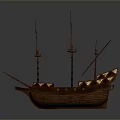 Ancient Sailing Ship With Wooden Construction And Multiple Masts As Historical Water Vessel