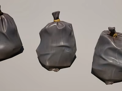Three Gray Plastic Bags With Tied Tops For Home Waste Storage 3d model