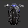 Modern Futuristic Motorcycle With Sleek Silver Body Blue LED Lights And Streamlined Design