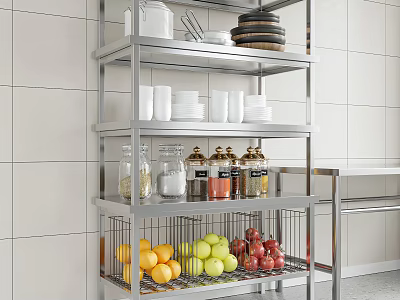Modern Stainless Steel Bathroom Cabinet Rack with Open Shelves and Storage Basket for Bathroom Essentials 3d model