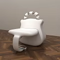 White Modern Single Chair With Ring shaped Backrest And Metal Base On Wooden Floor