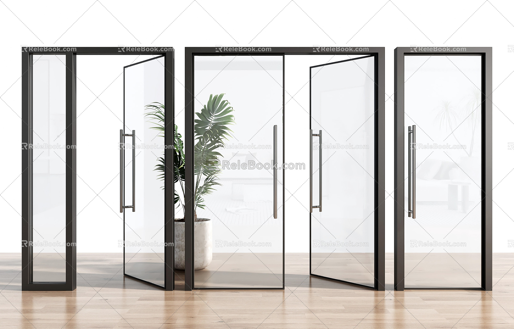 modern glass door glass double door glass door for office 3d model