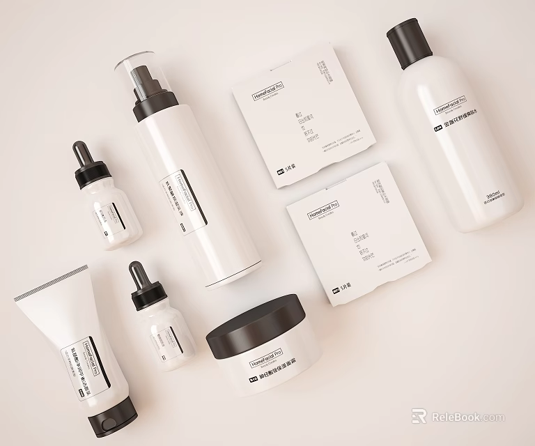 Minimalist White Cosmetics And Perfume Products With Serum Lotion Cream And Bottles 3d model 