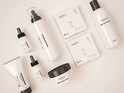 Minimalist White Cosmetics And Perfume Products With Serum Lotion Cream And Bottles 3d model